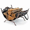 ANTIQUE COPPER LOG RACK w LEATHER CARRIER